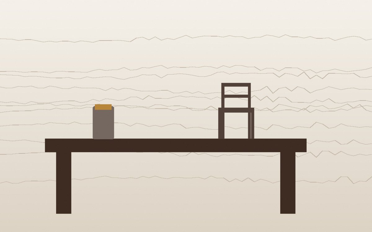 A wooden chair held tight with cord while its glued joints dry